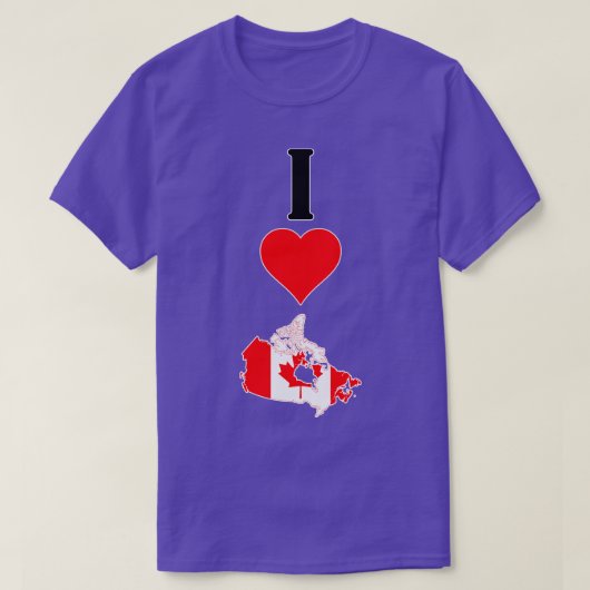 I Love Canada Vertical Iハート国旗地図 Tシャツ (デザイン正面)