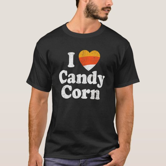 I Love Candy Corn Halloweenレトロ80's 70's Cost Tシャツ (正面)