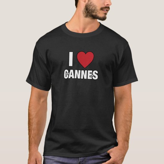 I LOVE CANNES France Europe with Red Loveハート Tシャツ (正面)
