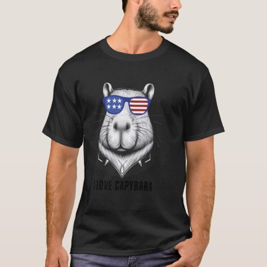 I Love Capybara Graphic Tee Capybaraアメリカを着て Tシャツ (正面)