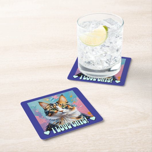 I Love Cats! スクエアペーパーコースター (インサイチュ)