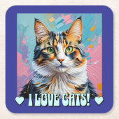 I Love Cats! スクエアペーパーコースター (正面)