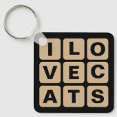 I love Cats Tan and Black Letter Blocksボタン キーホルダー (正面)