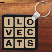 I love Cats Tan and Black Letter Blocksボタン キーホルダー (裏面)