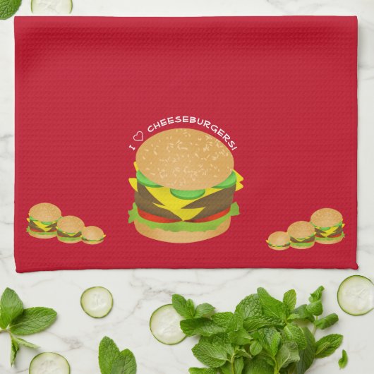 I Love Cheeseburgers キッチンタオル (折り畳み)