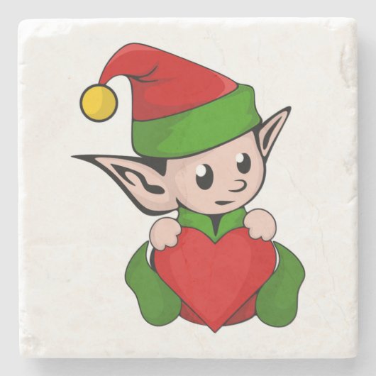 "I LOVE CHRISTMAS" エルフ ストーンコースター (正面)