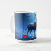 I Love Christmas Blue Winter Reindeer コーヒーマグカップ (正面左)
