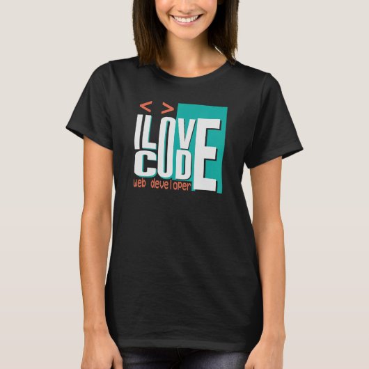 I Love Code Programmerくもの巣開発者 Tシャツ (正面)