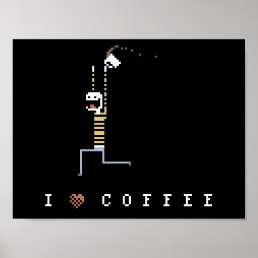 I Love Coffee Caffeine Guy Pixel Art Poster ポスター (正面)