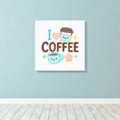 I Love Coffee Cute Kawaii Sticker – Adorable Coffe キャンバスプリント (インサイチュ (ウッドフロア))