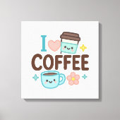 I Love Coffee Cute Kawaii Sticker – Adorable Coffe キャンバスプリント (正面)