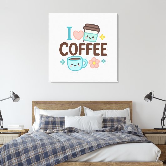 I Love Coffee Cute Kawaii Sticker – Adorable Coffe キャンバスプリント (インサイチュ (寝室))