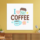 I Love Coffee Cute Kawaii Sticker – Adorable Coffe キャンバスプリント (インサイチュ (リビング))