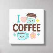 I Love Coffee Cute Kawaii Sticker – Adorable Coffe キャンバスプリント (正面)