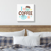 I Love Coffee Cute Kawaii Sticker – Adorable Coffe キャンバスプリント (インサイチュ (寝室))