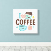 I Love Coffee Cute Kawaii Sticker – Adorable Coffe キャンバスプリント (インサイチュ (ウッドフロア))