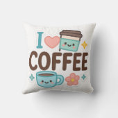 I Love Coffee Cute Kawaii Sticker – Adorable Coffe クッション (裏面)