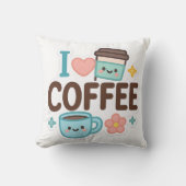 I Love Coffee Cute Kawaii Sticker – Adorable Coffe クッション (正面)