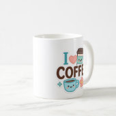 I Love Coffee Cute Kawaii Sticker – Adorable Coffe コーヒーマグカップ (正面右)