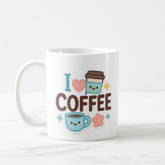 I Love Coffee Cute Kawaii Sticker – Adorable Coffe コーヒーマグカップ (左)