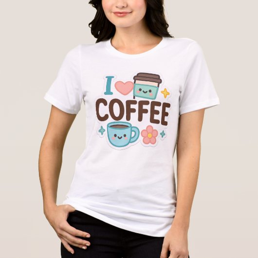 I Love Coffee Cute Kawaii Sticker – Adorable Coffe トライブレンドTシャツ (正面)