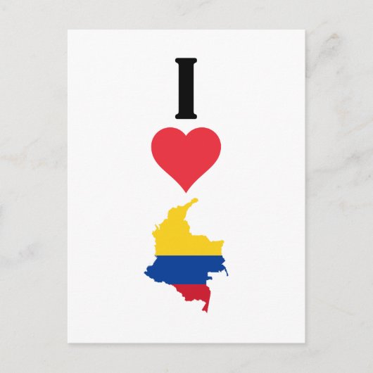 I Love Colombia Vertical Iハート国旗地図 ポストカード (正面)