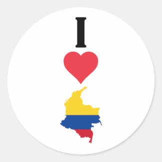 I Love Colombia Vertical Iハート国旗地図 ラウンドシール