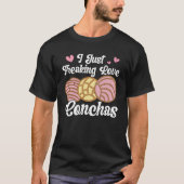 I Love Conchas Pan Dulceラテンアメリカ系女性メキシカンムジェコンク Tシャツ (正面)