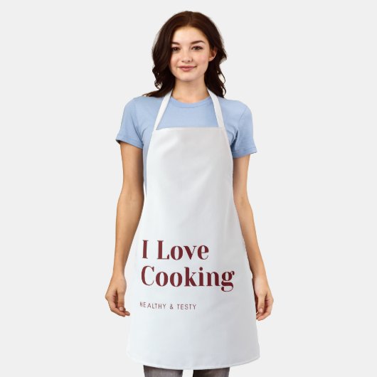 I Love Cooking Apron Healthy & Tasty Kitchen Wear  エプロン (着用した状態)