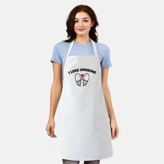 "I Love Cooking" Cute Angel Wings Apron – Fun Kitc エプロン (着用した状態)
