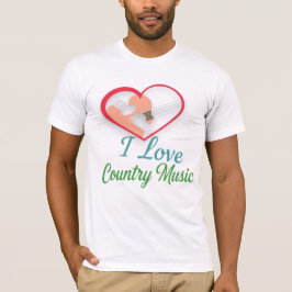 I Love Country Music -ハートとギターデザイン Tシャツ