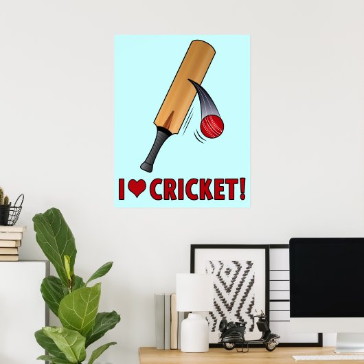 I Love Cricket Bat and Ball ポスター (ホームオフィス)