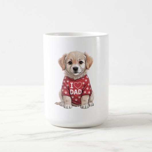 I Love Dad Cute Puppy Dog with Paw Prints コーヒーマグカップ (中央)