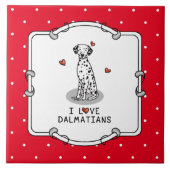 I Love Dalmatians (黒1)ハートおもしろい タイル (正面)