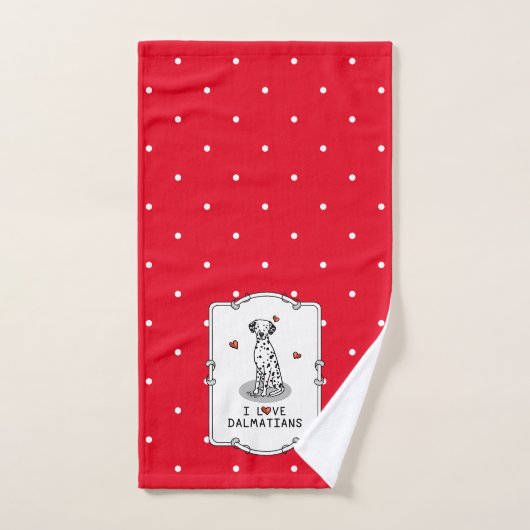 I Love Dalmatians (黒1)ハートおもしろい バスタオルセット (ハンドタオル)