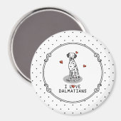 I Love Dalmatians (黒1)ハートおもしろい マグネット (正面/裏面)