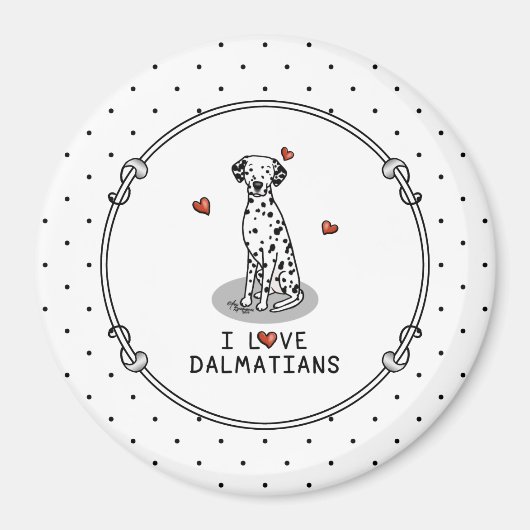 I Love Dalmatians (黒1)ハートおもしろい マグネット (正面)