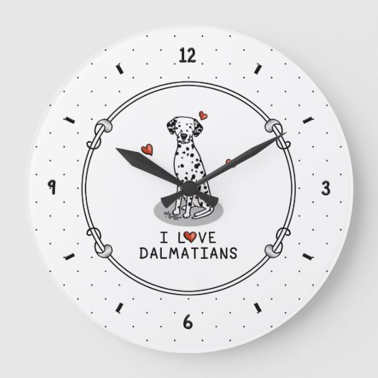 I Love Dalmatians （黒1）ハートおもしろい ラージ壁時計 (正面)
