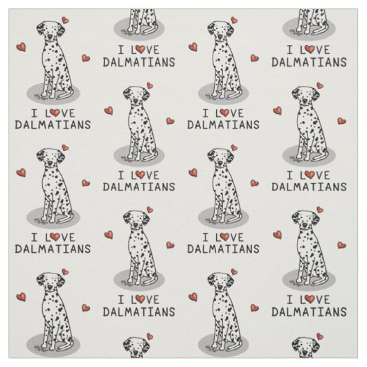 I Love Dalmatians (黒1)ハートかわいい ファブリック (見本)