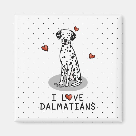 I Love Dalmatians （黒1）ハートかわいい マグネット (正面)