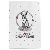 I Love Dalmatians (黒1)ハートかわいい ミディアムペーパーバッグ (正面)