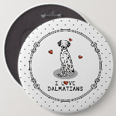 I Love Dalmatians (黒1)ハートかわいい 缶バッジ (正面&裏面)