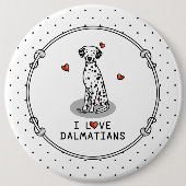 I Love Dalmatians (黒1)ハートかわいい 缶バッジ (正面)