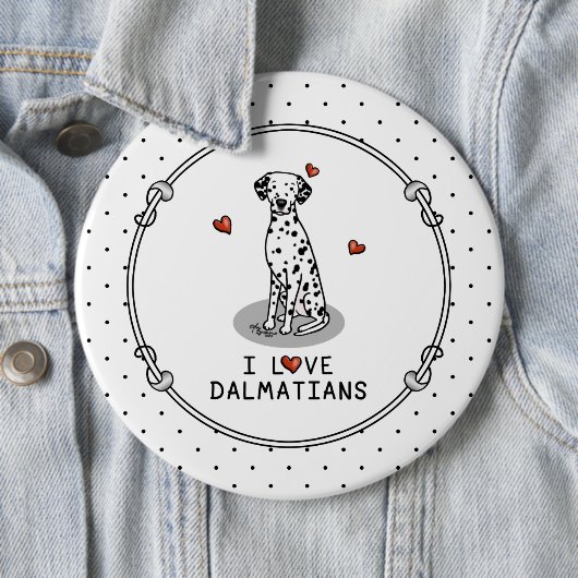 I Love Dalmatians (黒1)ハートかわいい 缶バッジ (インサイチュ)