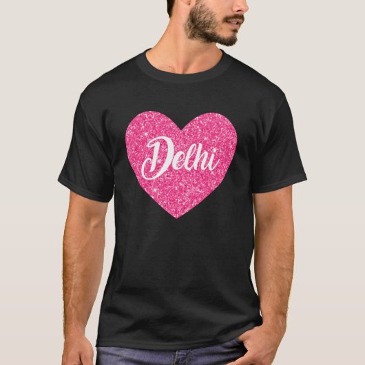 I Love Delhi India Pinkハート旅行のための女性Gi Tシャツ (正面)