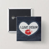 I Love Denim 5.1 cm （2インチ）スクエアバッジ 缶バッジ (正面&裏面)