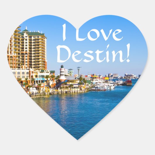 I Love Destin Florida Heart Shaped Stickers ハートシール (正面)