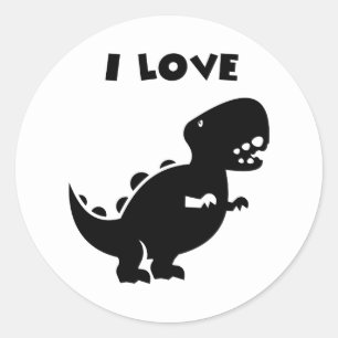 I Love Dinosaurs tyrannosaurus rex Silhouette Art ラウンドシール