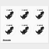 I Love Dinosaurs tyrannosaurus rex Silhouette Art ラウンドシール (シート)