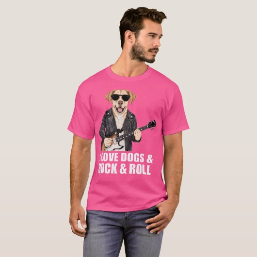 I Love Dogs  Rock  Roll Labrador Playing Electric  Tシャツ (正面フル)